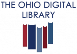 Row of books in the shape of Ohio. Text reads The Ohio Digital Library