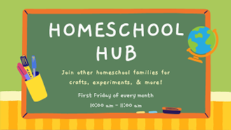 Homeschool Hub on chalkboard with globe and pencil holder